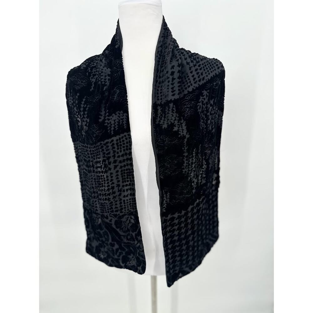 Ac Cents Black Velvet Burnout Scarf Wrap Silk Blend Whimsigoth Boho 9" x 58"